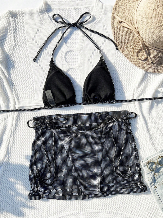 Costum de baie din 3 piese, cu aspect stralucitor [2]