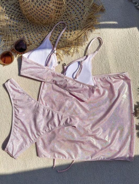 Costum de baie din 3 piese, cu aspect stralucitor [4]