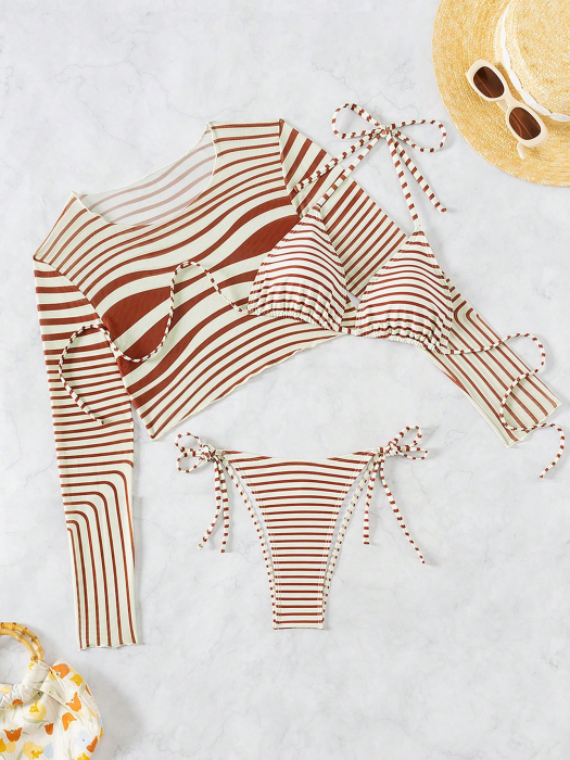 Costum de baie din 3 piese, cu dungi [8]