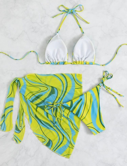 Costum de baie din 3 piese, cu imprimeu [3]