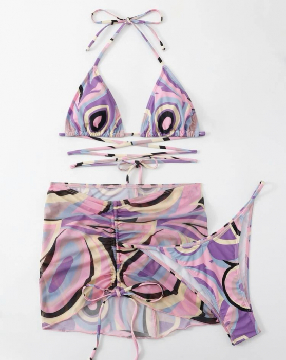 Costum de baie din 3 piese, cu imprimeu [2]