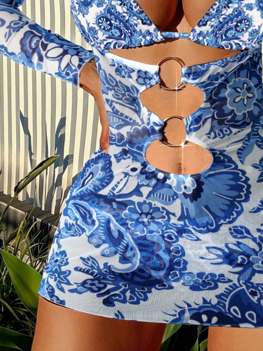 Costum de baie din 3 piese, cu imprimeu floral [3]