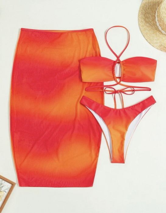 Costum de baie din 3 piese, cu imprimeu si snur [2]