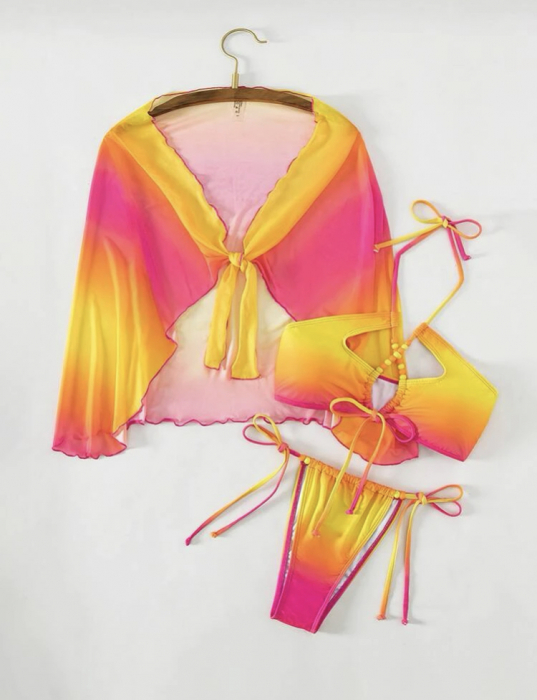 Costum de baie din 3 piese, cu imprimeu si snur [4]