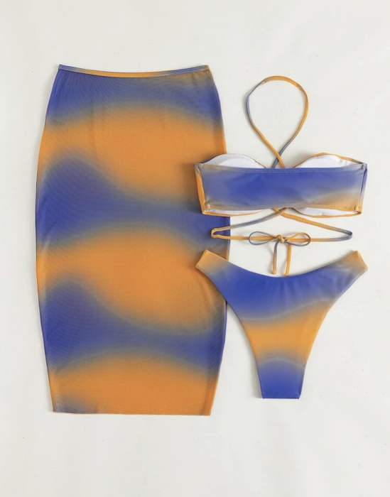 Costum de baie din 3 piese, cu imprimeu si snur [4]