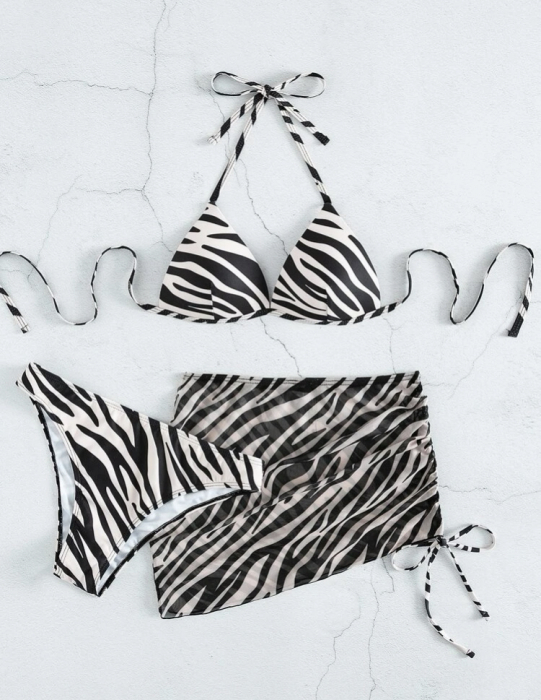 Costum de baie din 3 piese, cu imprimeu zebra [4]