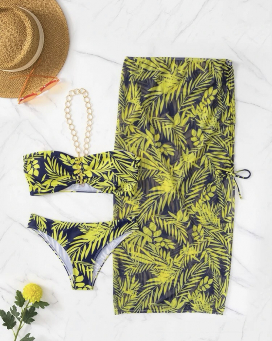 Costum de baie din 3 piese, cu model floral [5]