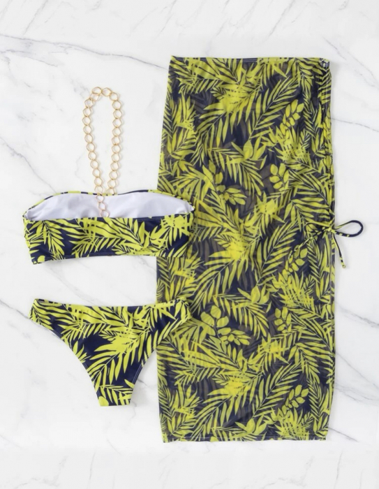 Costum de baie din 3 piese, cu model floral [4]