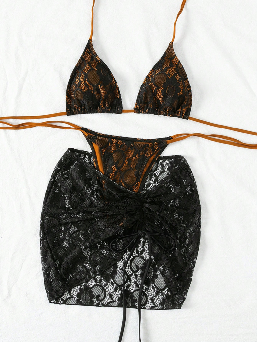 Costum de baie din 3 piese, cu model tip plasa [5]