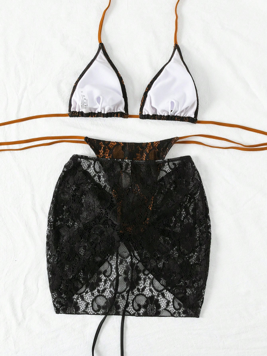 Costum de baie din 3 piese, cu model tip plasa [4]