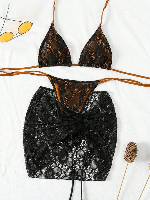 Costum de baie din 3 piese, cu model tip plasa [3]