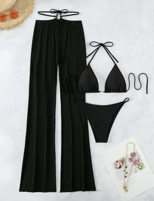 Costum de baie din 3 piese, cu pantaloni si accesorii metalice [3]