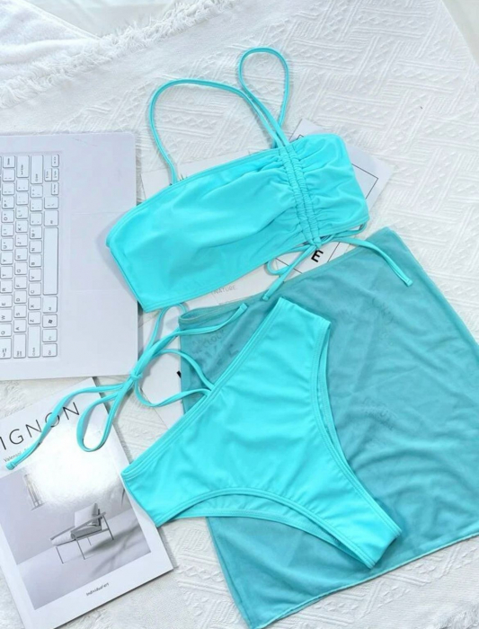 Costum de baie din 3 piese, cu snur [4]