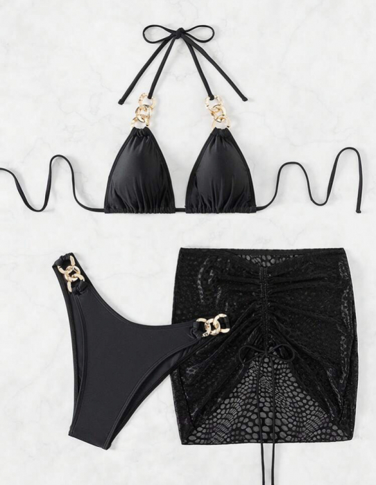 Costum de baie din 3 piese, negru [5]