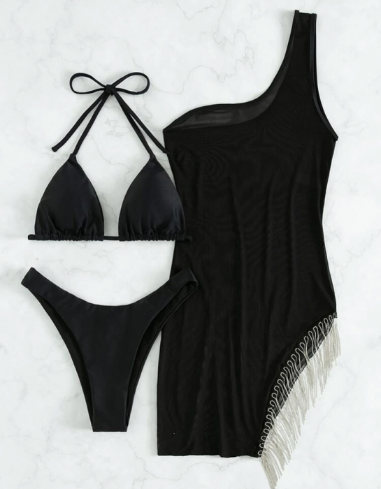 Costum de baie din 3 piese, negru [5]