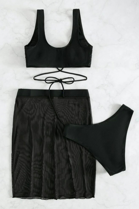 Costum de baie din 3 piese, negru [3]