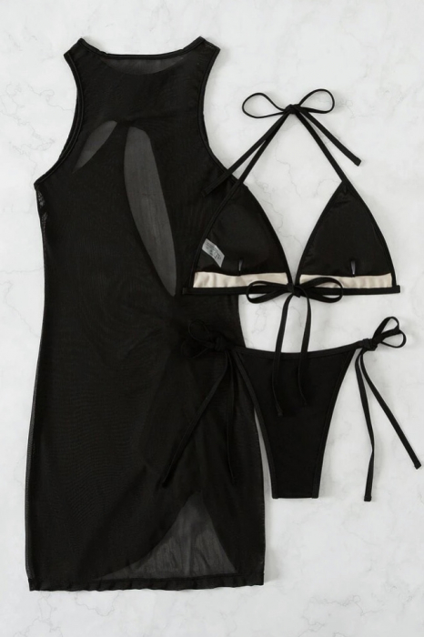 Costum de baie din 3 piese, negru [4]