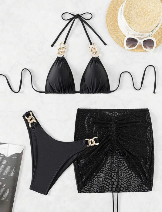 Costum de baie cu 3 piese, negru [3]