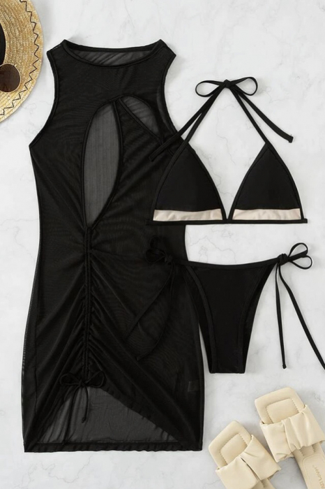 Costum de baie din 3 piese, negru [5]