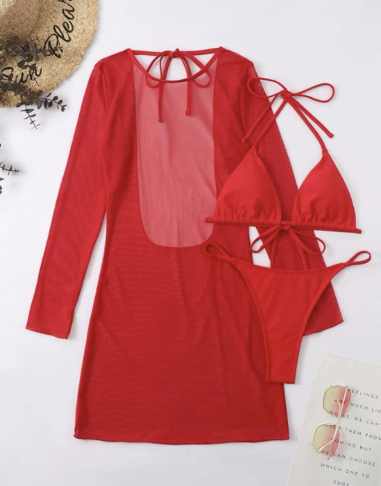 Costum de baie din 3 piese, rosu [5]