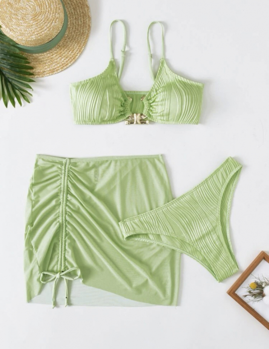 Costum de baie din 3 piese, uni [4]