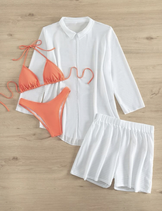 Costum de baie din 4 piese, alb/portocaliu [3]