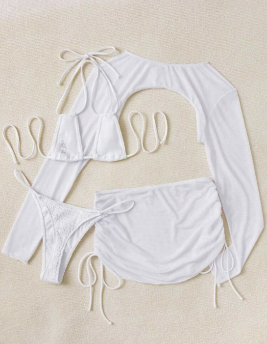 Costum de baie, cu 4 piese, alb [4]