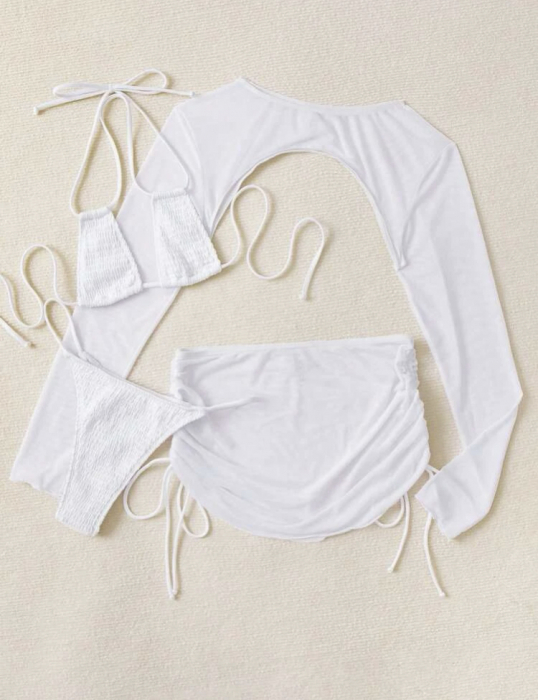 Costum de baie, cu 4 piese, alb [3]