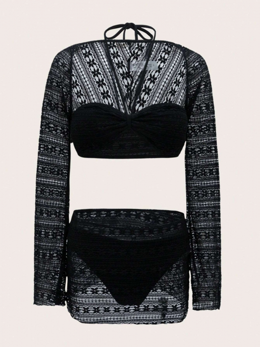 Costum de baie din 4 piese, cu aspect crosetat [4]