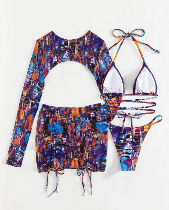 Costum de baie din 4 piese, cu imprimeu [3]