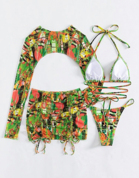 Costum de baie din 4 piese, cu imprimeu [4]
