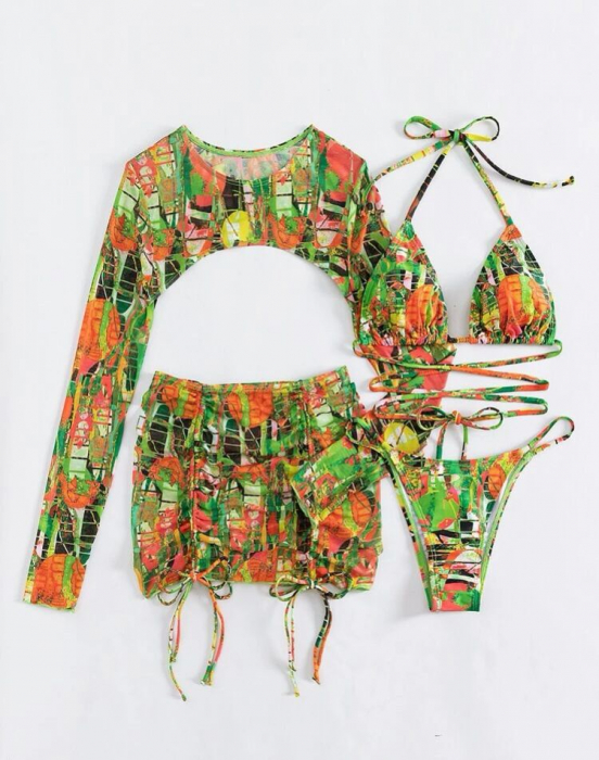 Costum de baie din 4 piese, cu imprimeu [5]