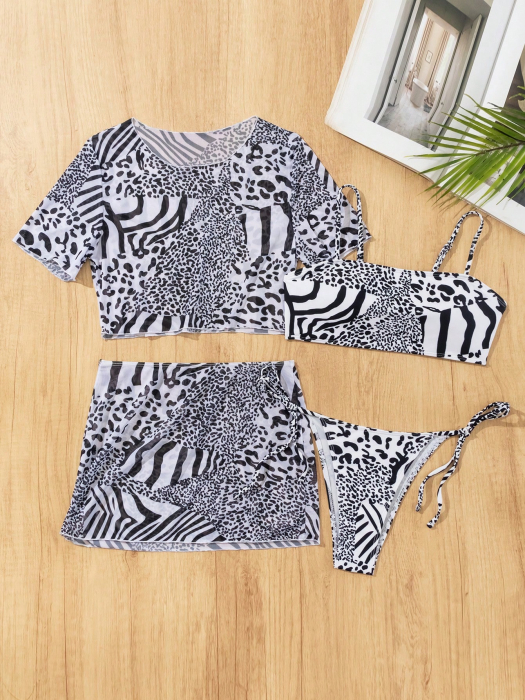 Costum de baie, din 4 piese, cu imprimeu print [3]