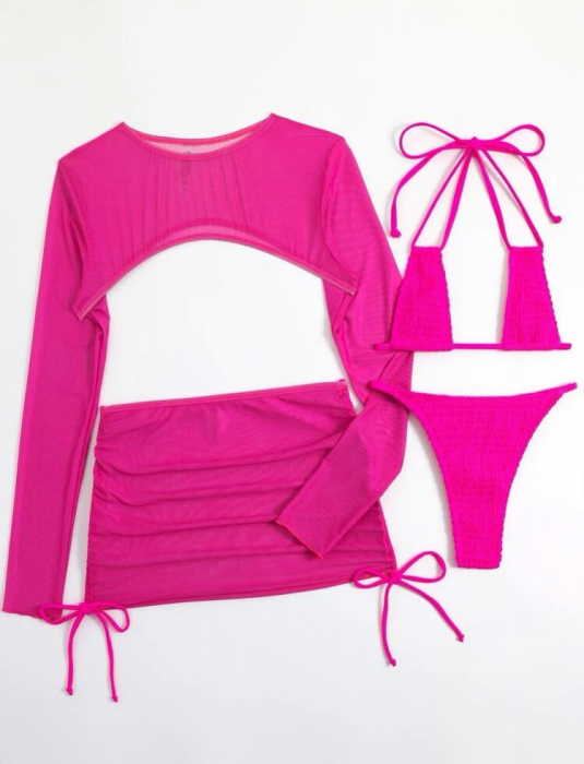 Costum de baie fucsia, din 4 piese [4]