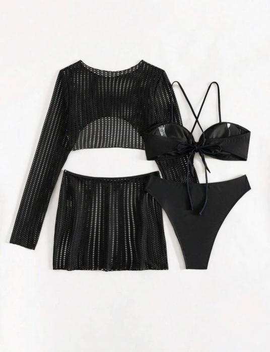 Costum de baie din 4 piese, negru [4]