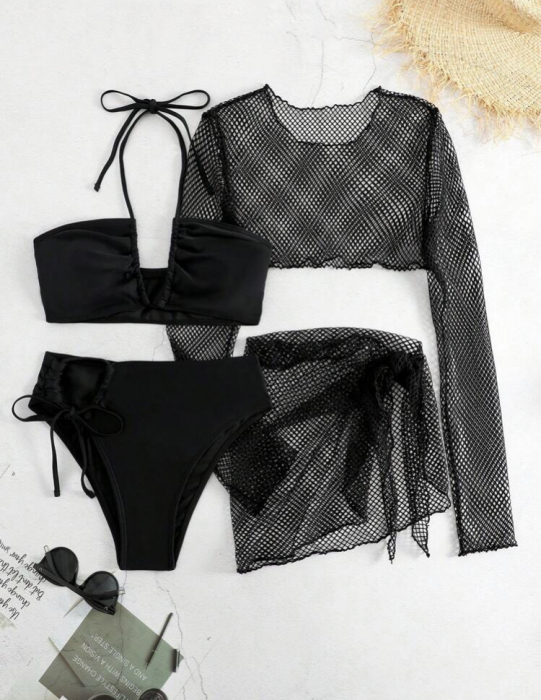 Costum de baie din 4 piese, negru [3]