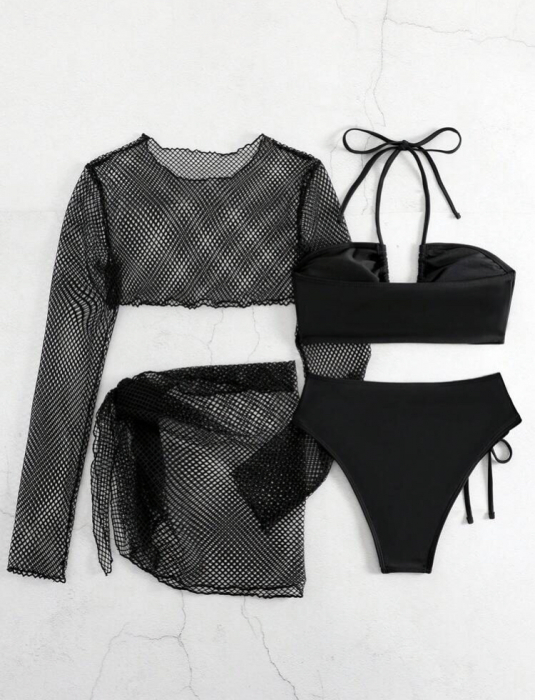 Costum de baie din 4 piese, negru [4]