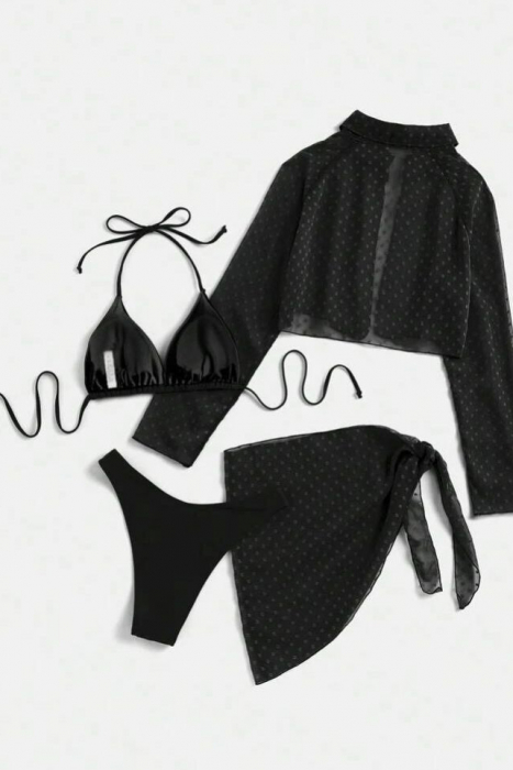 Costum de baie din 4 piese, negru [4]