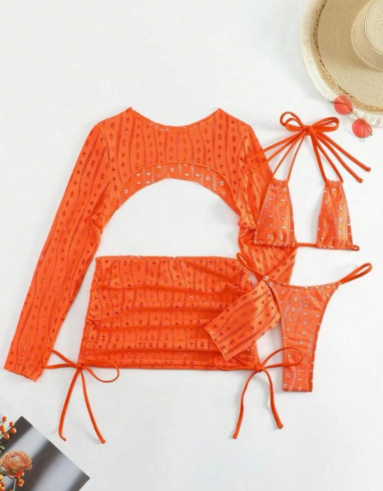 Costum de baie din 4 piese, portocaliu [4]