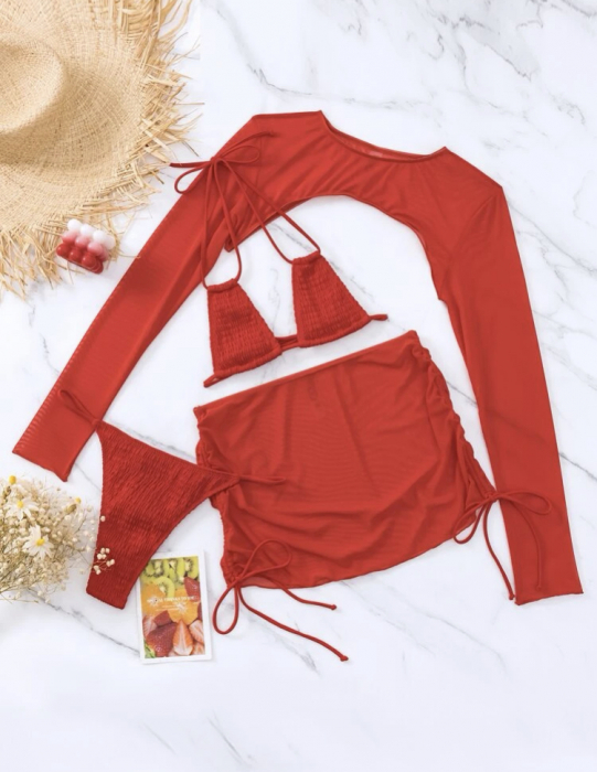 Costum de baie din 4 piese, rosu [3]