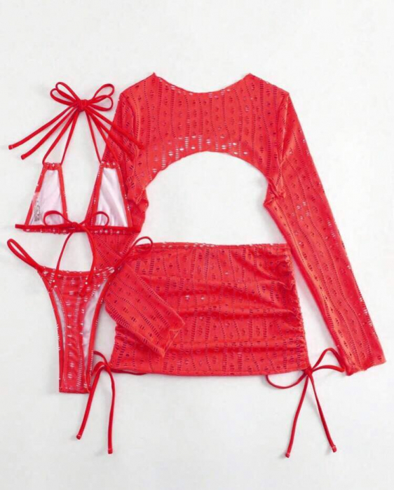 Costum de baie din 4 piese, rosu [4]