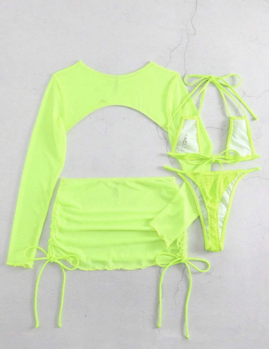 Costum de baie din 4 piese, verde neon [3]
