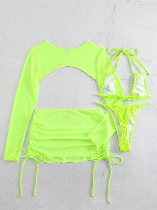 Costum de baie din 4 piese, verde neon [3]