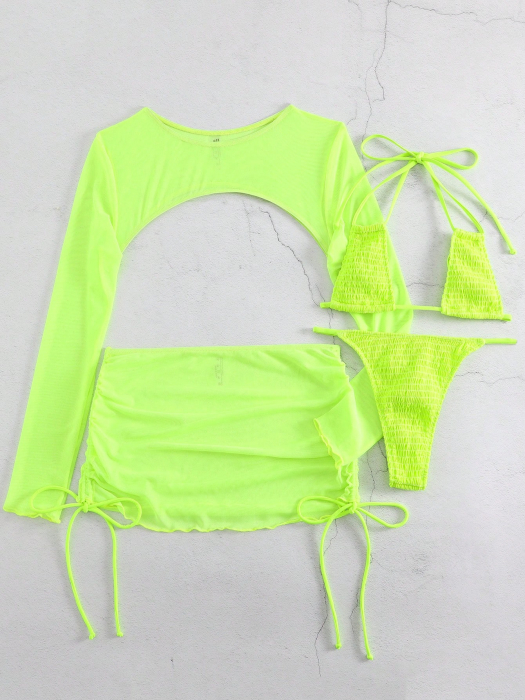 Costum de baie din 4 piese, verde neon [4]