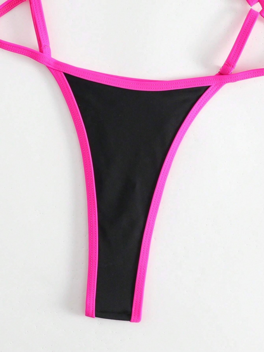 Costum de baie intreg cu bretele reglabile, negru [4]