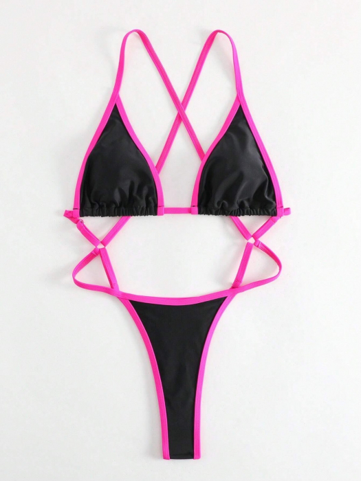 Costum de baie intreg cu bretele reglabile, negru [3]