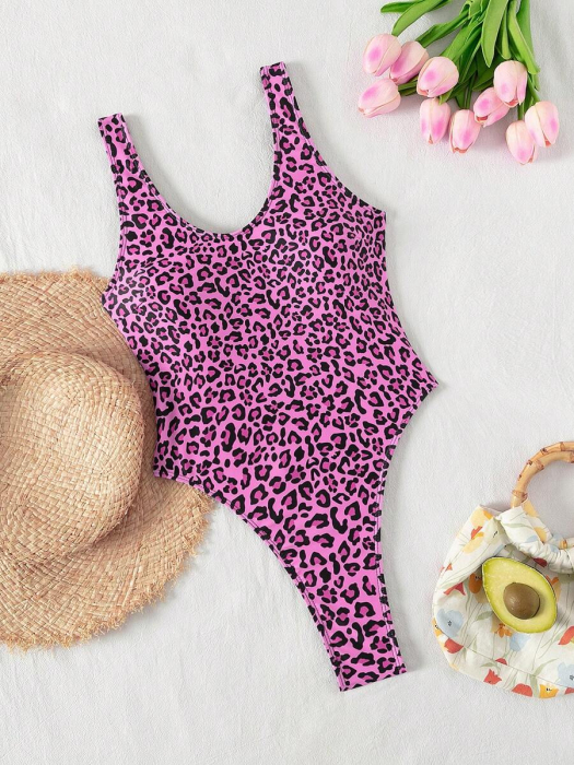 Costum de baie intreg, animal print roz [4]