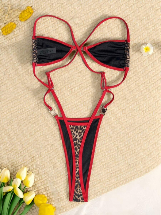 Costum de baie intreg, animal print,  cu slip tanga [7]