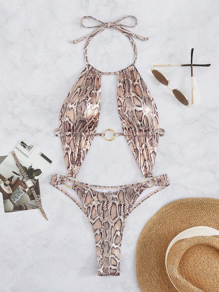 Costum de baie intreg, cu decupaje animal print si spatele gol. [6]