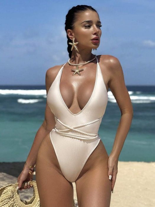 Costum de baie intreg, bej, cu spatele gol [4]